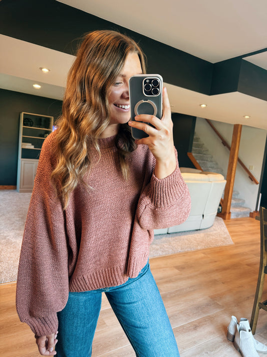 Rose Bubble Sleeve Sweater