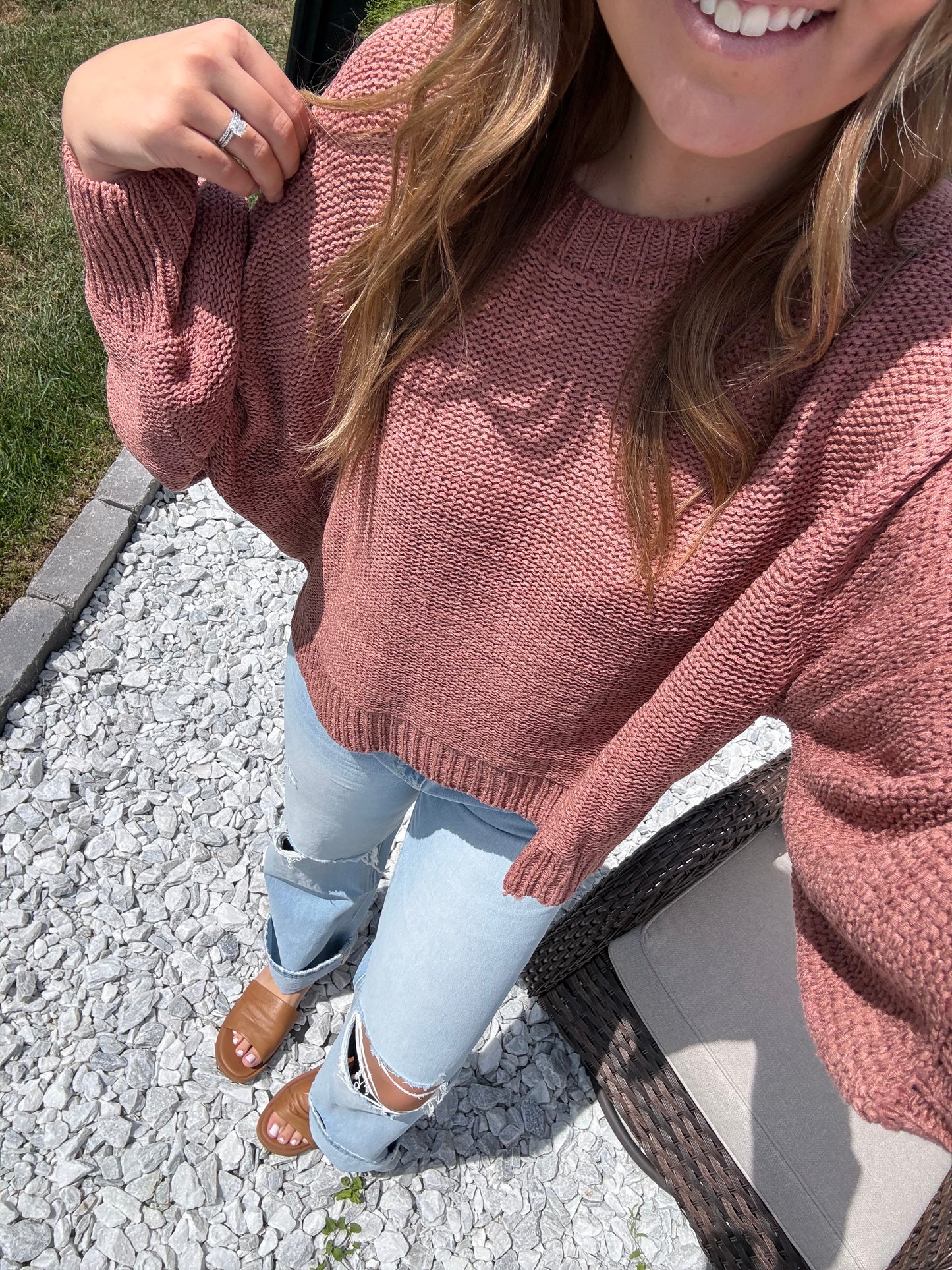 Rose Bubble Sleeve Sweater
