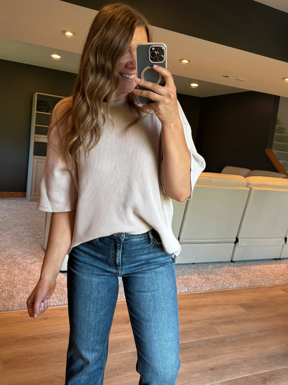 WAFFLE KNIT SHORT SLEEVE TOP