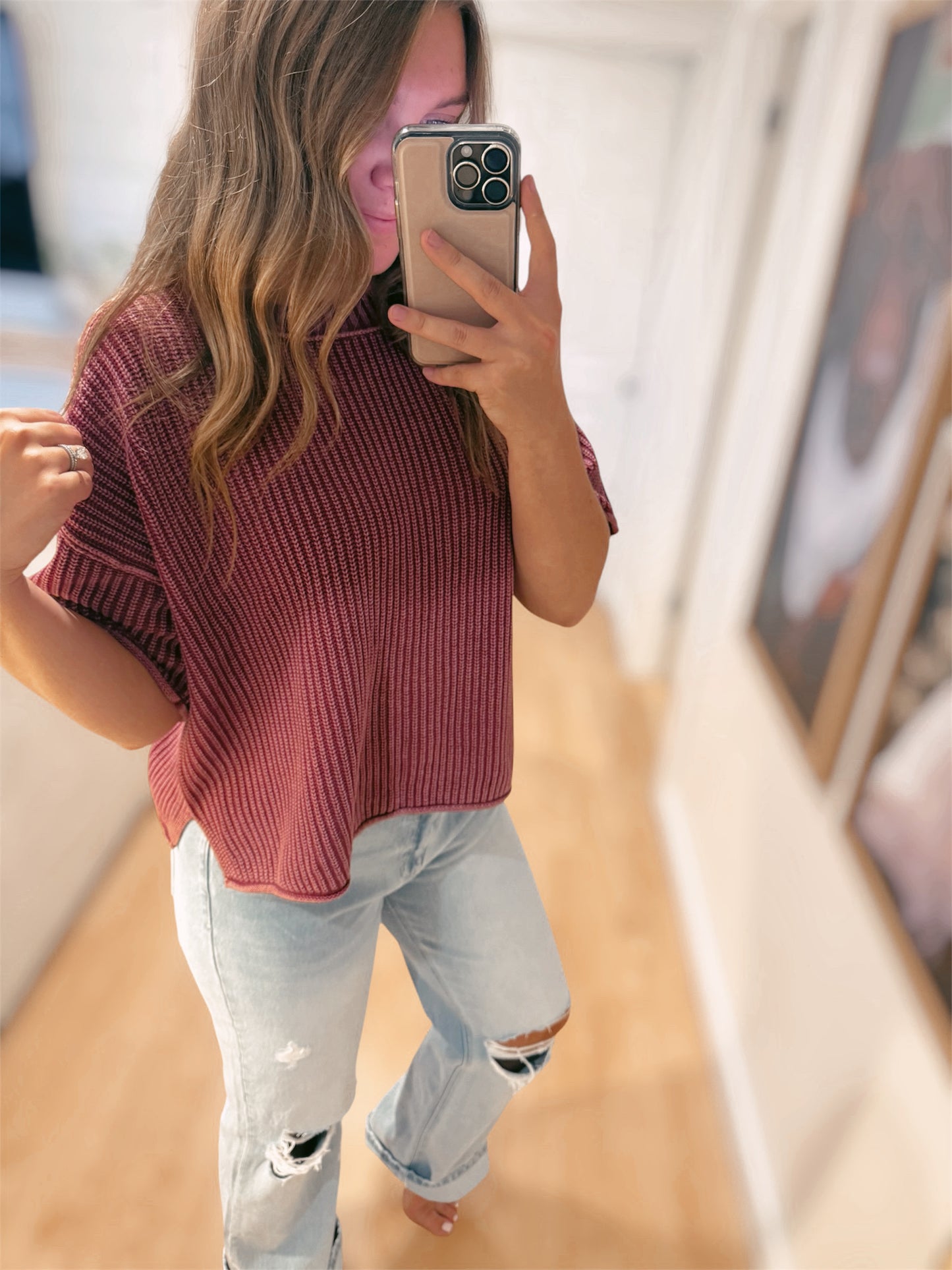 BERRY WASHED SHORT SLEEVE SWEATER