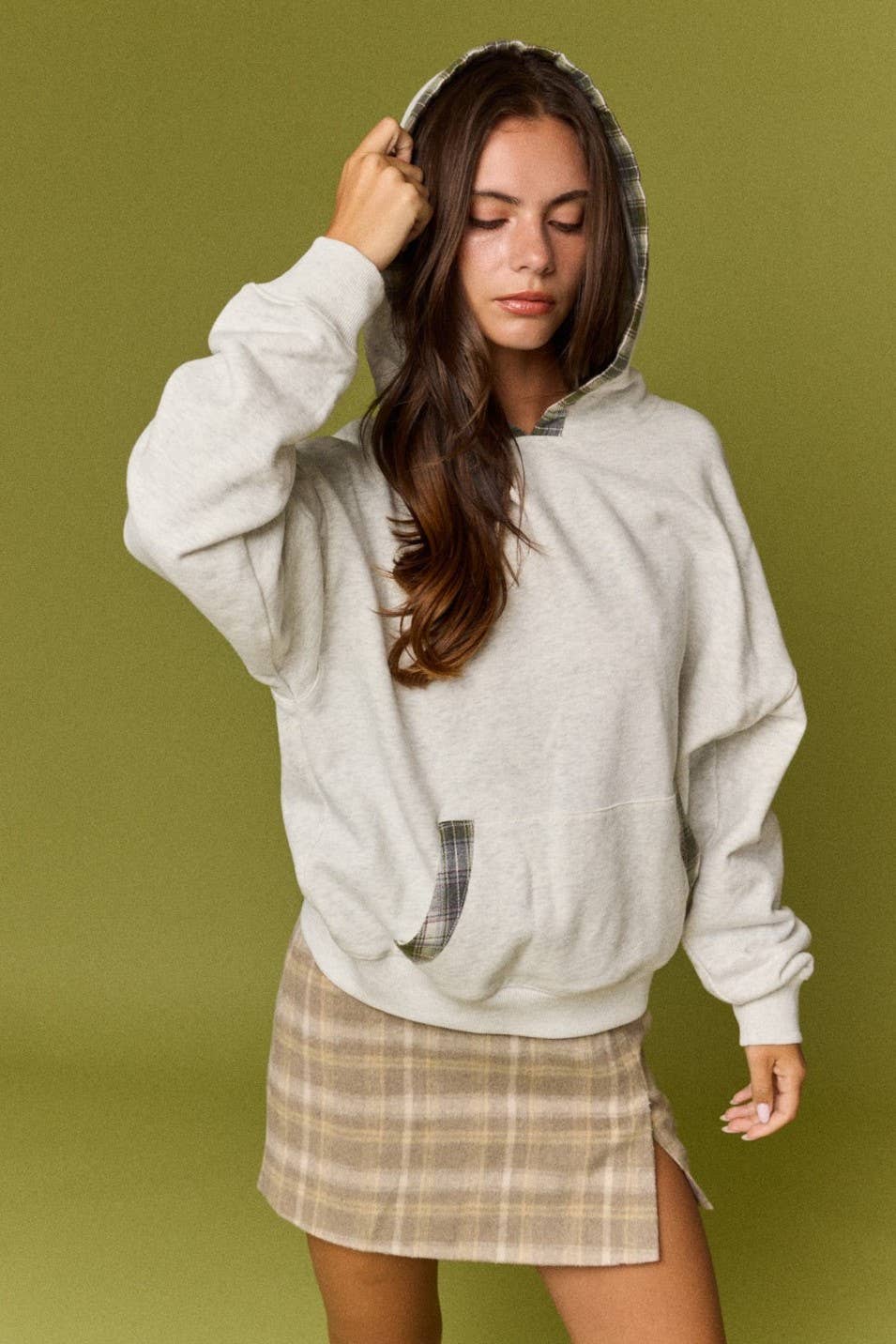LAINEY PLAID TRIM PULLOVER