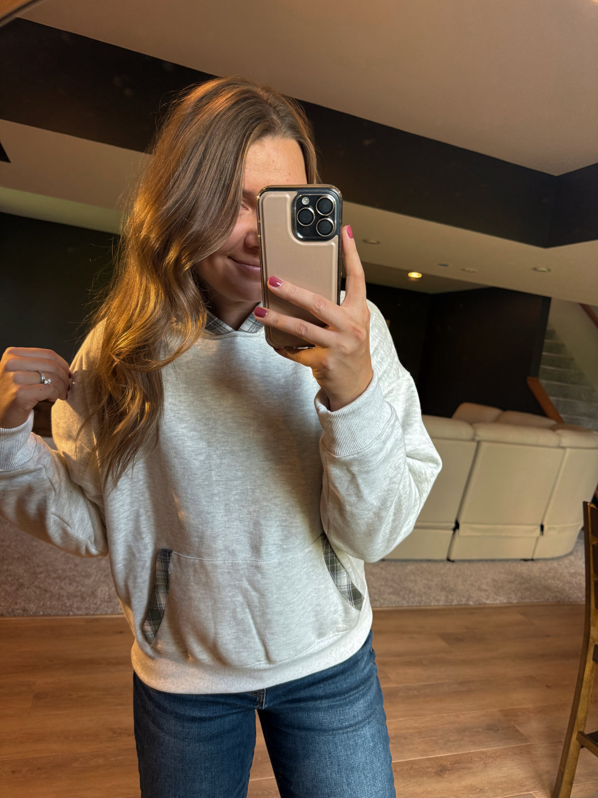 LAINEY PLAID TRIM PULLOVER