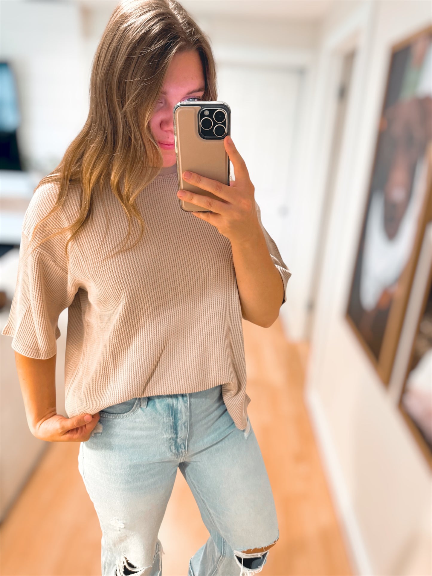 Mineral Wash Waffle Crew Neck Short Sleeve Top