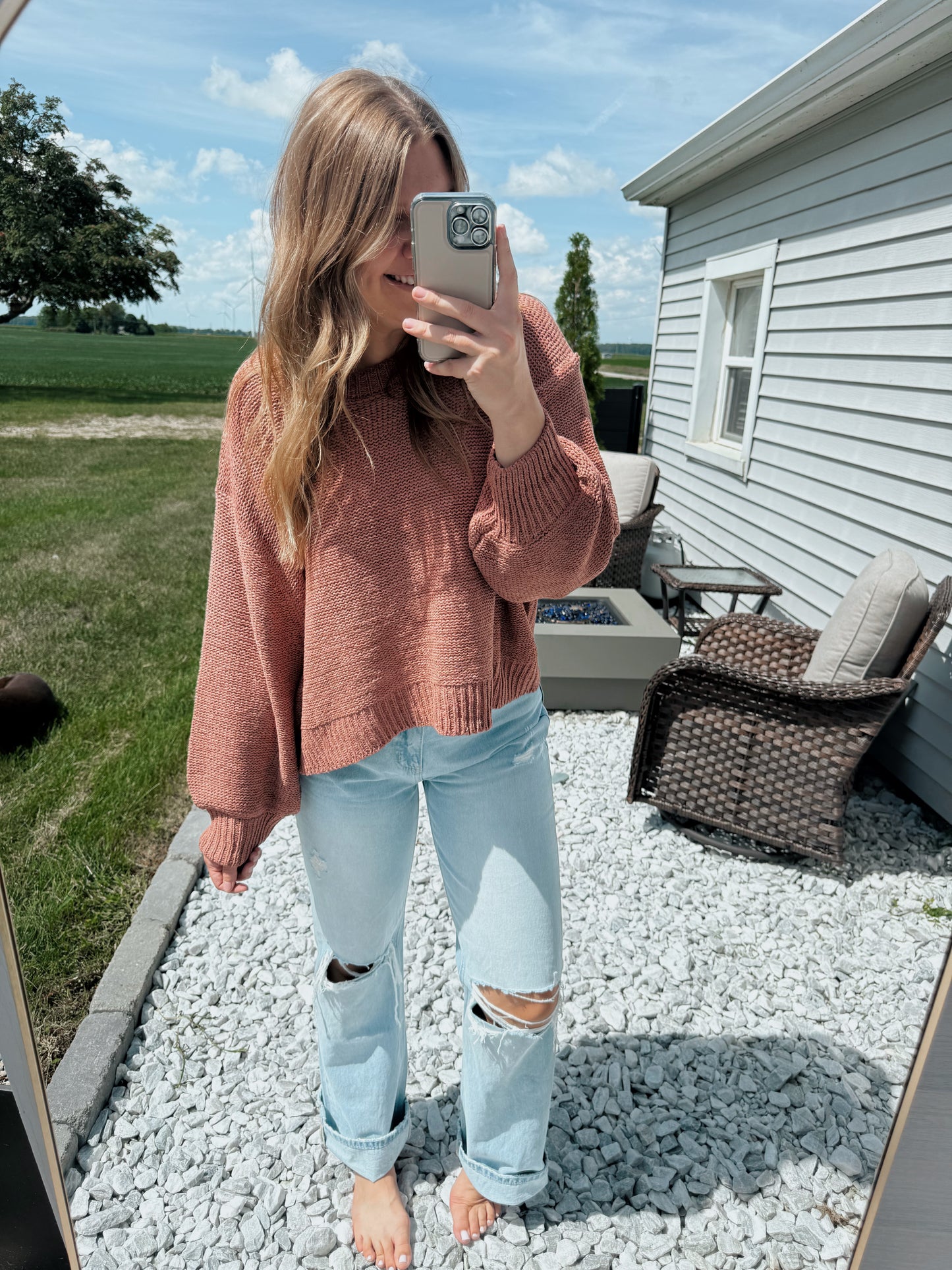 Rose Bubble Sleeve Sweater