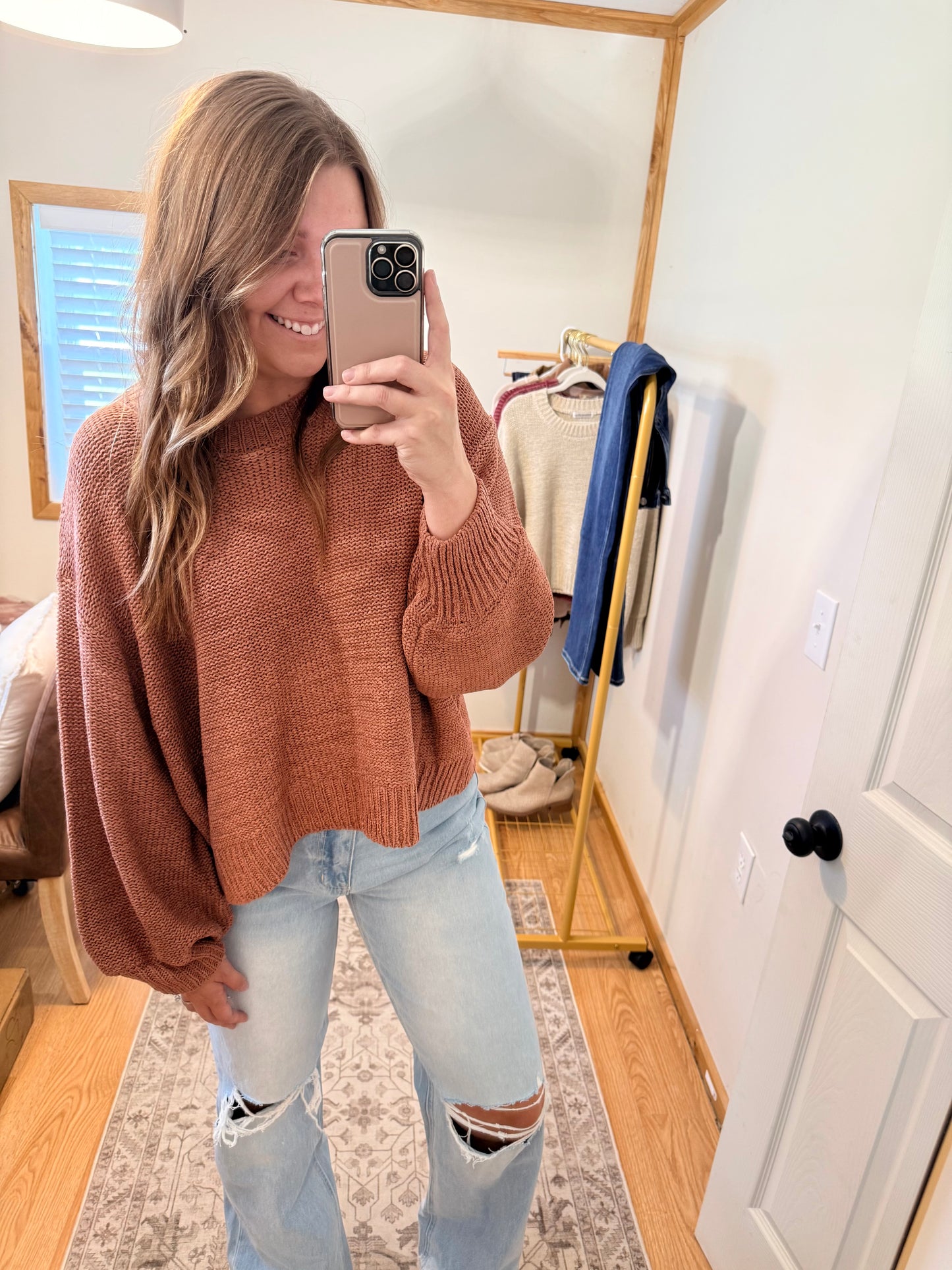 Rose Bubble Sleeve Sweater
