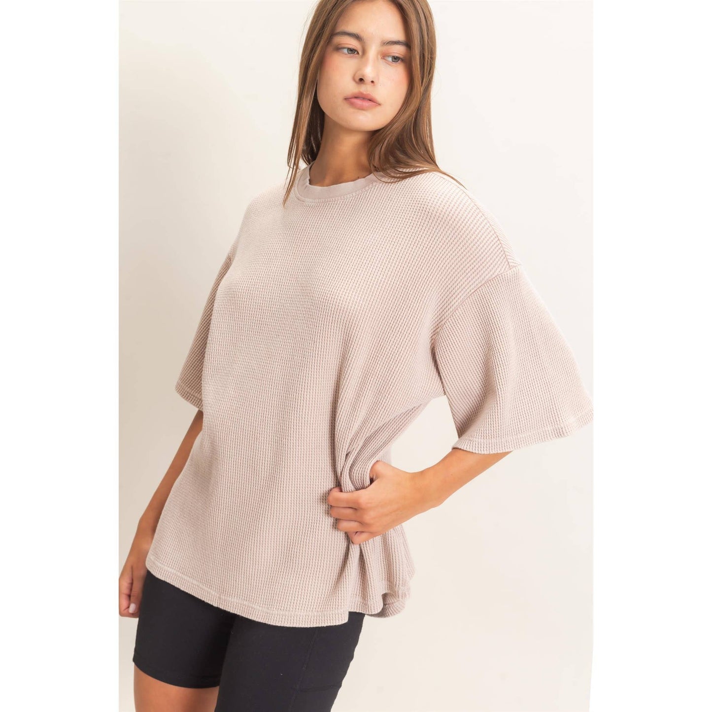 Mineral Wash Waffle Crew Neck Short Sleeve Top