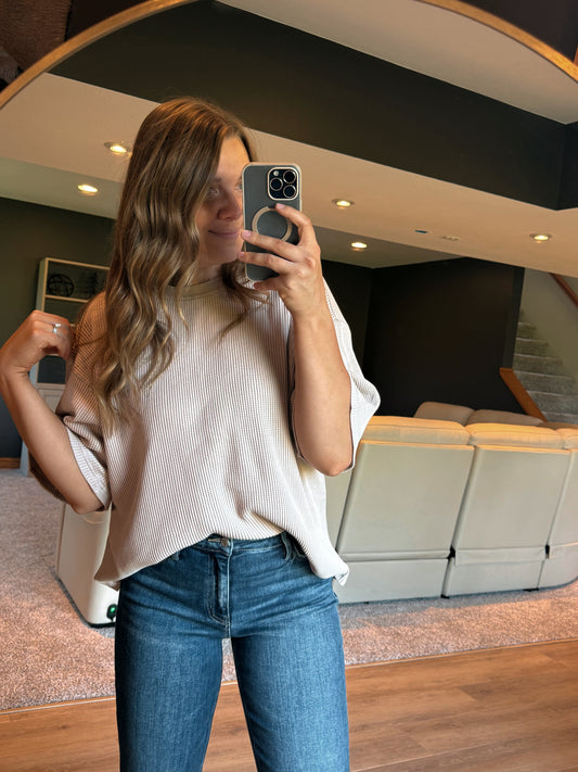 Mineral Wash Waffle Crew Neck Short Sleeve Top