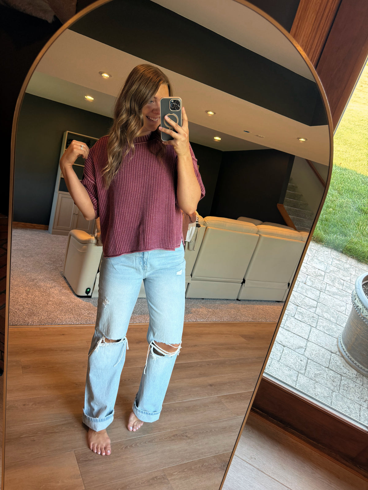 BERRY WASHED SHORT SLEEVE SWEATER